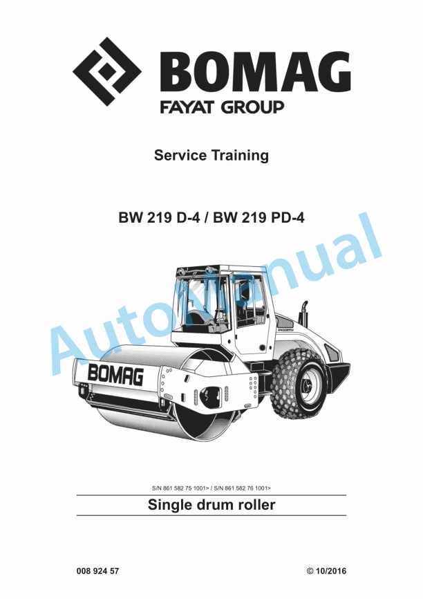 Bomag BW 219 D-4, BW 219 PD-4 Single Drum Rollers Service Training 00892457