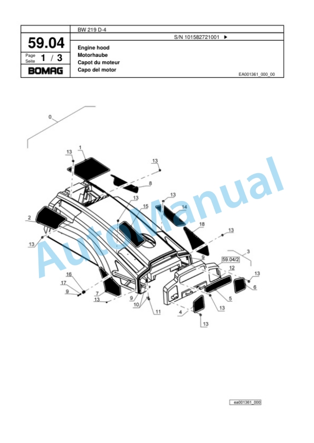 Bomag BW 219 D-4 Single Drum Wheel Drive Vibratory Roller Spare Parts Catalogue 00817835-2