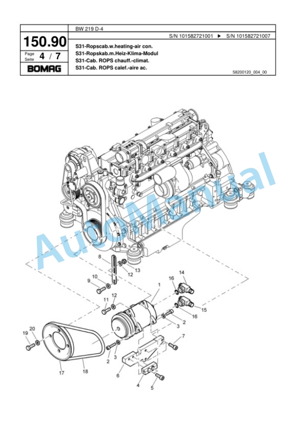 Bomag BW 219 D-4 Single Drum Wheel Drive Vibratory Roller Spare Parts Catalogue 00817835-5