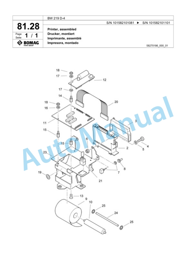 Bomag BW 219 D-4 Single Drum Wheel Drive Vibratory Roller Spare Parts Catalogue 00818095-2
