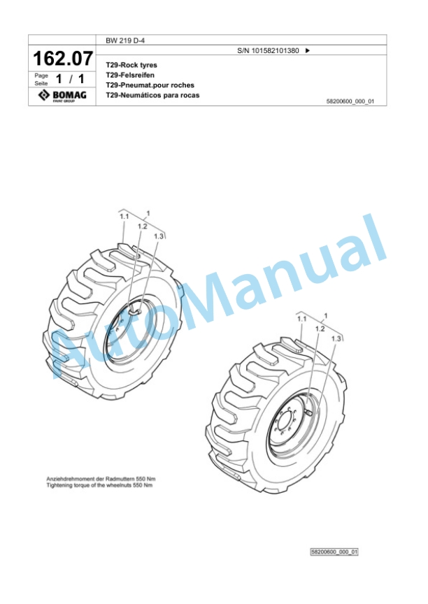 Bomag BW 219 D-4 Single Drum Wheel Drive Vibratory Roller Spare Parts Catalogue 00818095-5