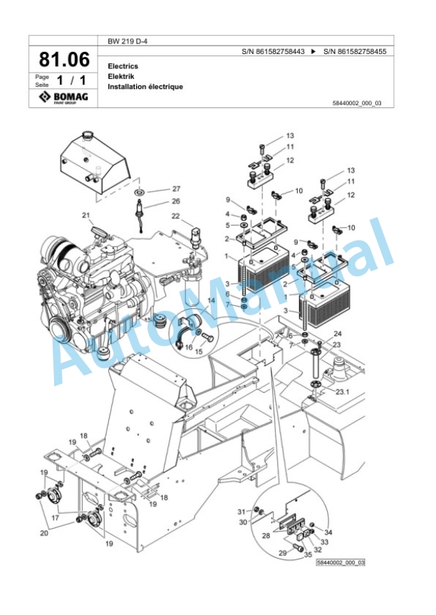 Bomag BW 219 D-4 Single Drum Wheel Drive Vibratory Roller Spare Parts Catalogue 00818373-2