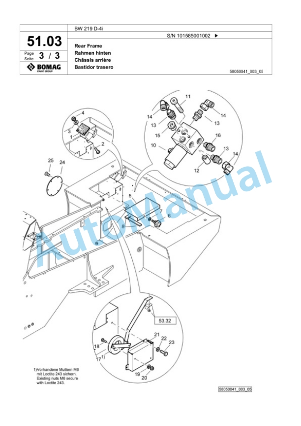 Bomag BW 219 D-4i Single Drum Wheel Drive Vibratory Roller Spare Parts Catalogue 00817817-2