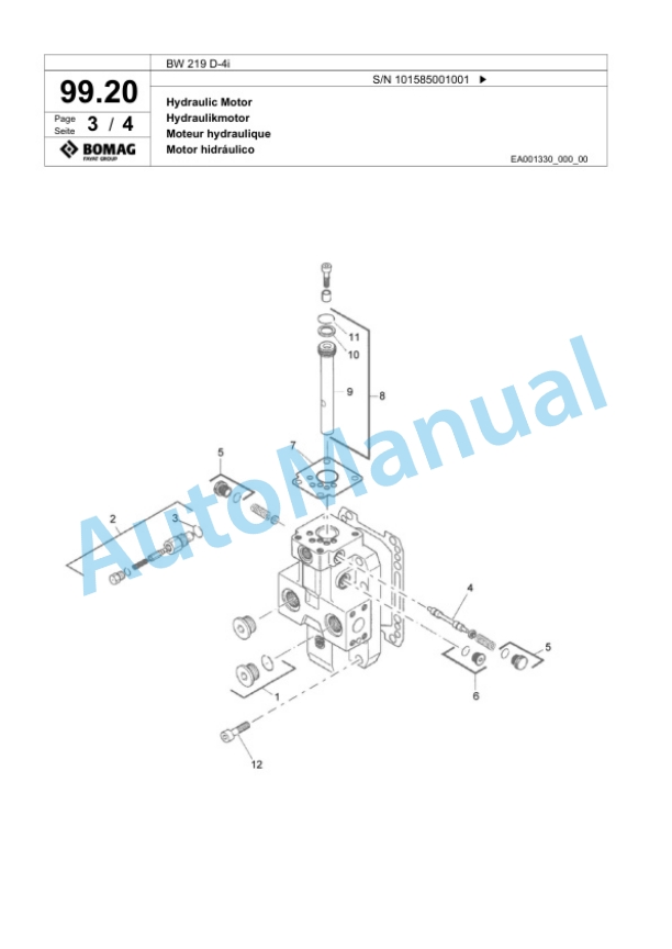 Bomag BW 219 D-4i Single Drum Wheel Drive Vibratory Roller Spare Parts Catalogue 00817817-3