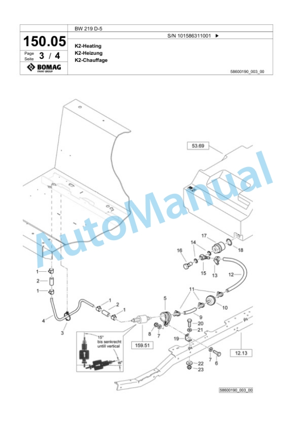 Bomag BW 219 D-5 Single Drum Wheel Drive Vibratory Roller Spare Parts Catalogue 00824829-4