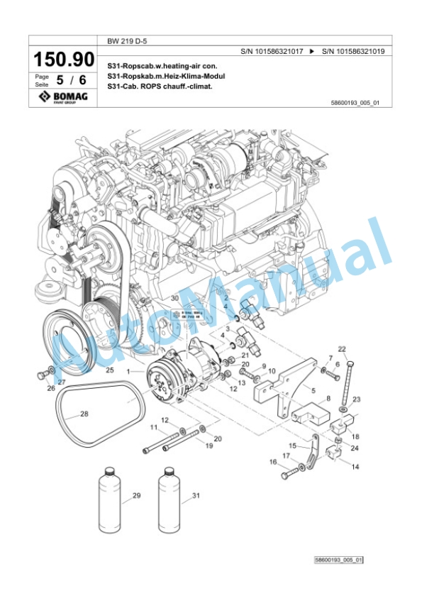 Bomag BW 219 D-5 Single Drum Wheel Drive Vibratory Roller Spare Parts Catalogue 00824873-5
