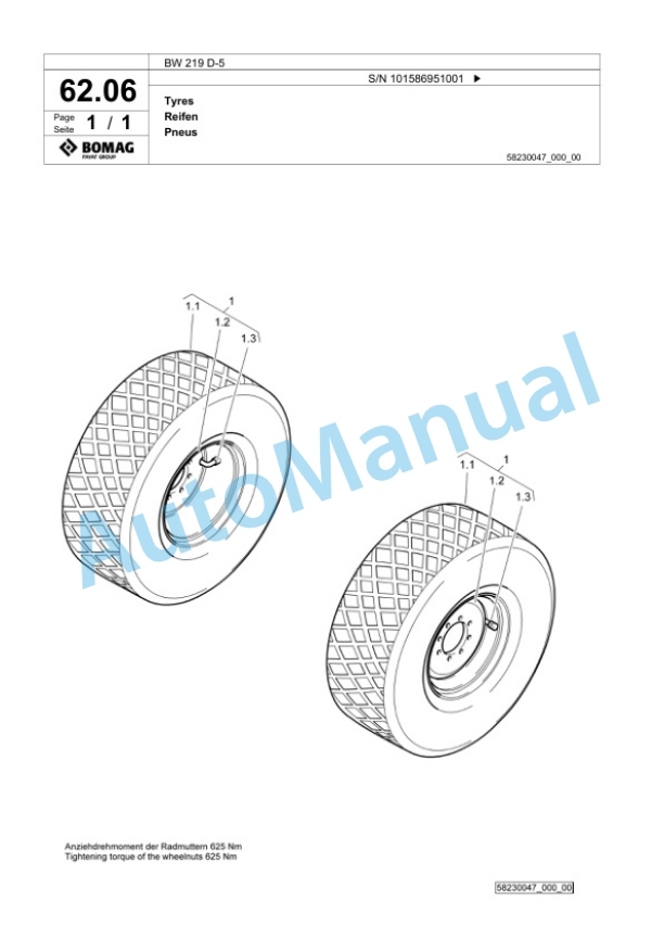 Bomag BW 219 D-5 Single Drum Wheel Drive Vibratory Roller Spare Parts Catalogue 00825699-2