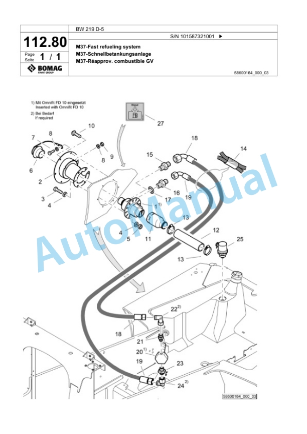 Bomag BW 219 D-5 Single Drum Wheel Drive Vibratory Roller Spare Parts Catalogue 00825849-4