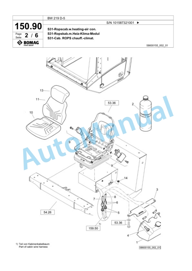 Bomag BW 219 D-5 Single Drum Wheel Drive Vibratory Roller Spare Parts Catalogue 00825849-5