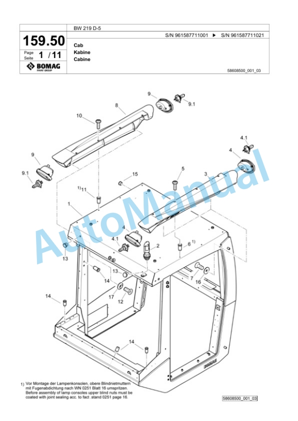 Bomag BW 219 D-5 Single Drum Wheel Drive Vibratory Roller Spare Parts Catalogue 00826687-5