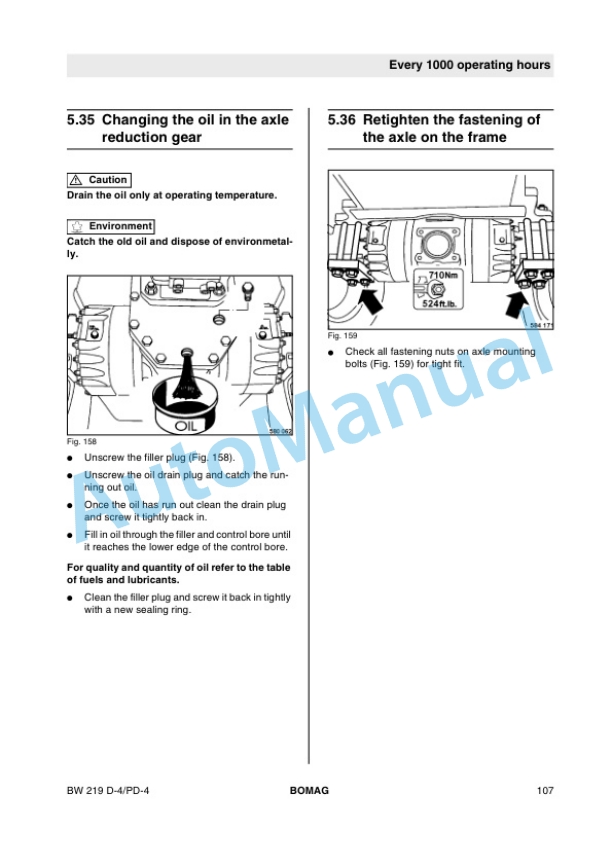 Bomag BW 219 DH-4, BW 219 PDH-4 Single Drum Roller Operating and Maintenance Instructions 00806281-4