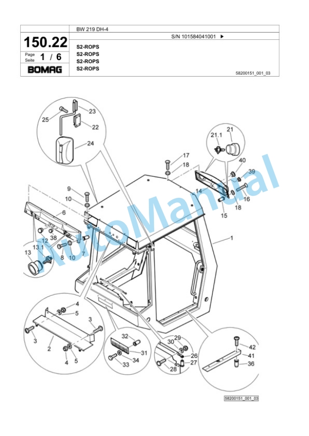 Bomag BW 219 DH-4 Single Drum Wheel Drive Vibratory Roller Spare Parts Catalogue 00818857-4