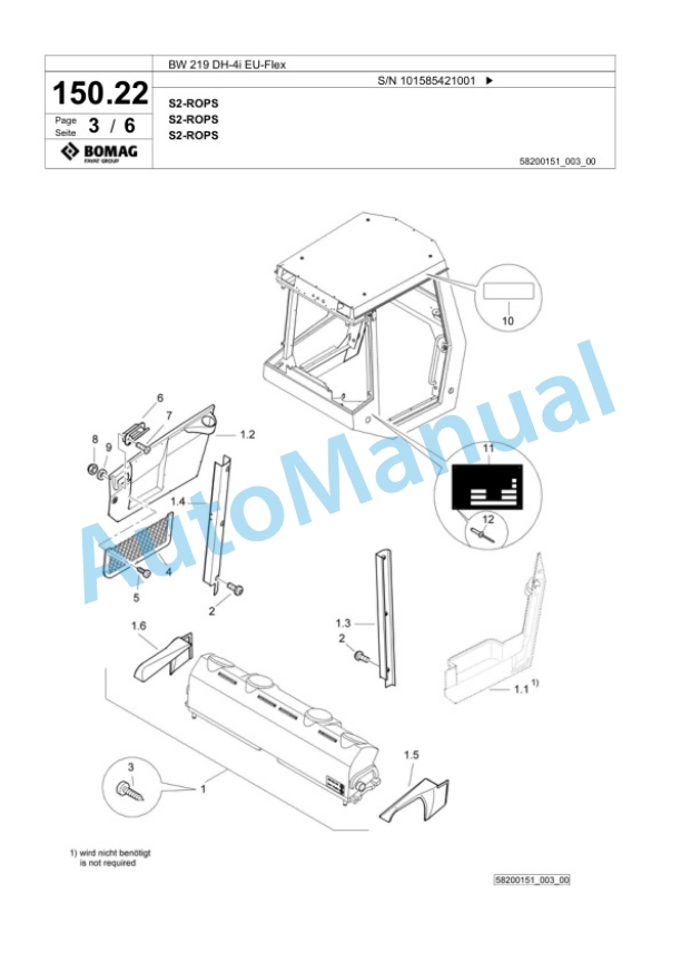 Bomag BW 219 DH-4i EU-Flex Single Drum Wheel Drive Vibratory Roller Spare Parts Catalogue 00824967-4