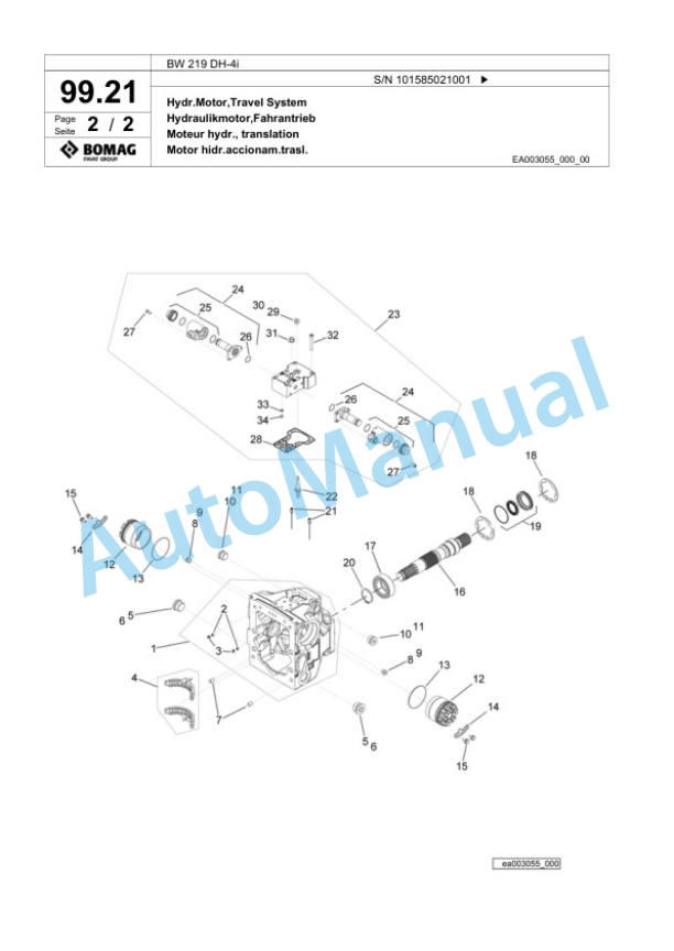 Bomag BW 219 DH-4i Single Drum Wheel Drive Vibratory Roller Spare Parts Catalogue 00824221-3