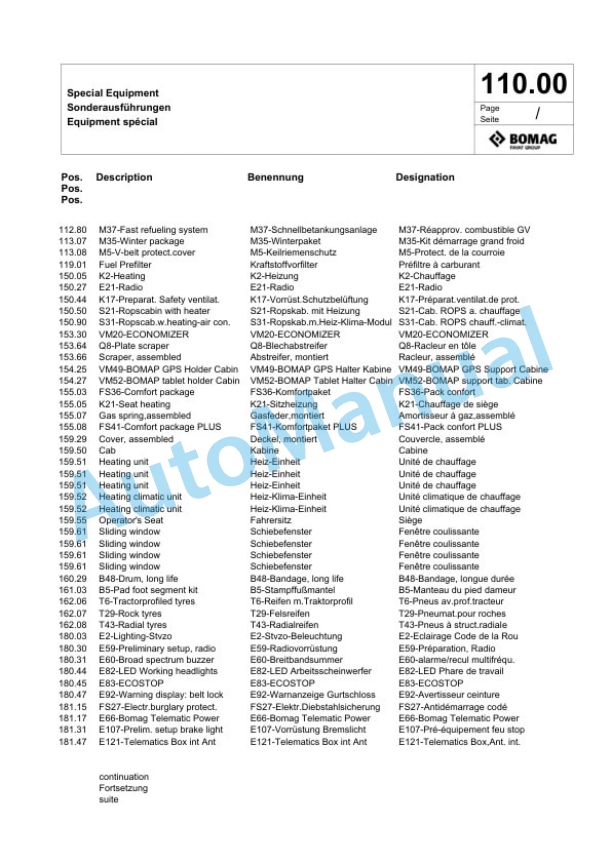 Bomag BW 219 DH-5 Single Drum Wheel Drive Vibratory Roller Spare Parts Catalogue 00825223-3