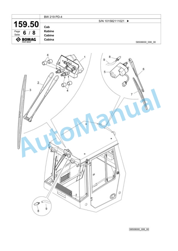 Bomag BW 219 PD-4 Single Drum Wheel Drive Vibratory Roller Spare Parts Catalogue 00818097-5