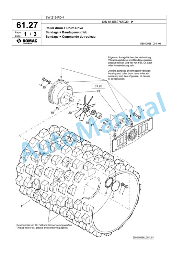 Bomag BW 219 PD-4 Single Drum Wheel Drive Vibratory Roller Spare Parts Catalogue 00818375-2