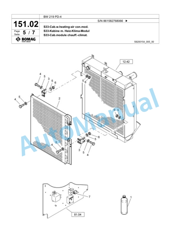Bomag BW 219 PD-4 Single Drum Wheel Drive Vibratory Roller Spare Parts Catalogue 00818375-5