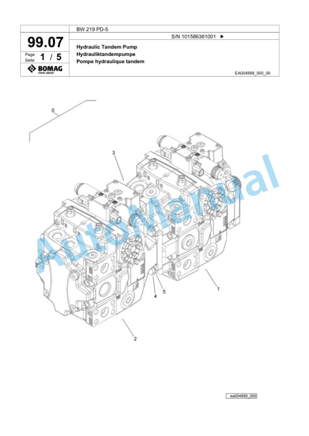 Bomag BW 219 PD-5 Single Drum Wheel Drive Vibratory Roller Spare Parts Catalogue 00824877-3