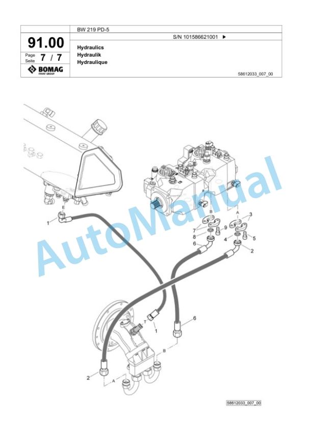 Bomag BW 219 PD-5 Single Drum Wheel Drive Vibratory Roller Spare Parts Catalogue 00825221-3