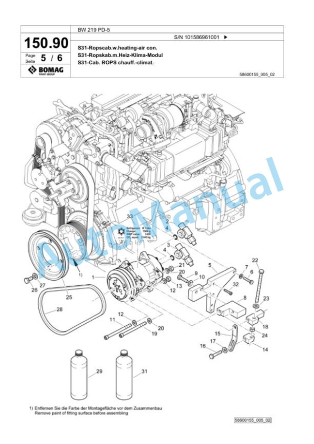 Bomag BW 219 PD-5 Single Drum Wheel Drive Vibratory Roller Spare Parts Catalogue 00825703-5