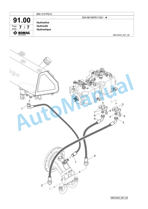 Bomag BW 219 PD-5 Single Drum Wheel Drive Vibratory Roller Spare Parts Catalogue 00826925-3