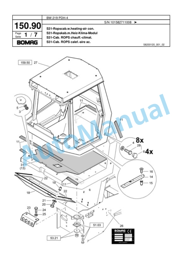 Bomag BW 219 PDH-4 Single Drum Wheel Drive Vibratory Roller Spare Parts Catalogue 00817807-5