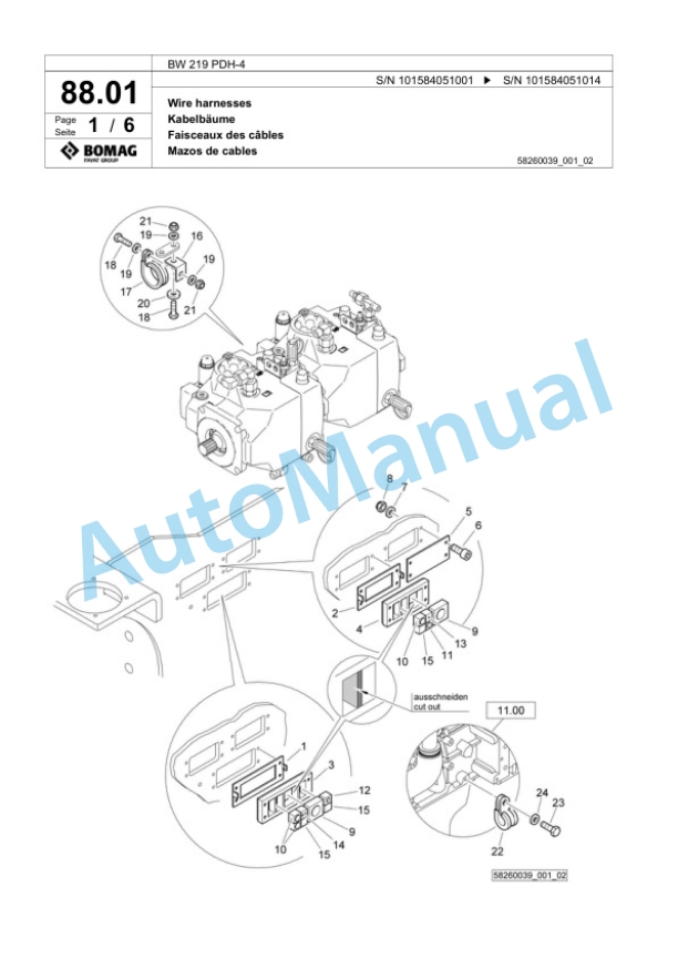 Bomag BW 219 PDH-4 Single Drum Wheel Drive Vibratory Roller Spare Parts Catalogue 00818859-3