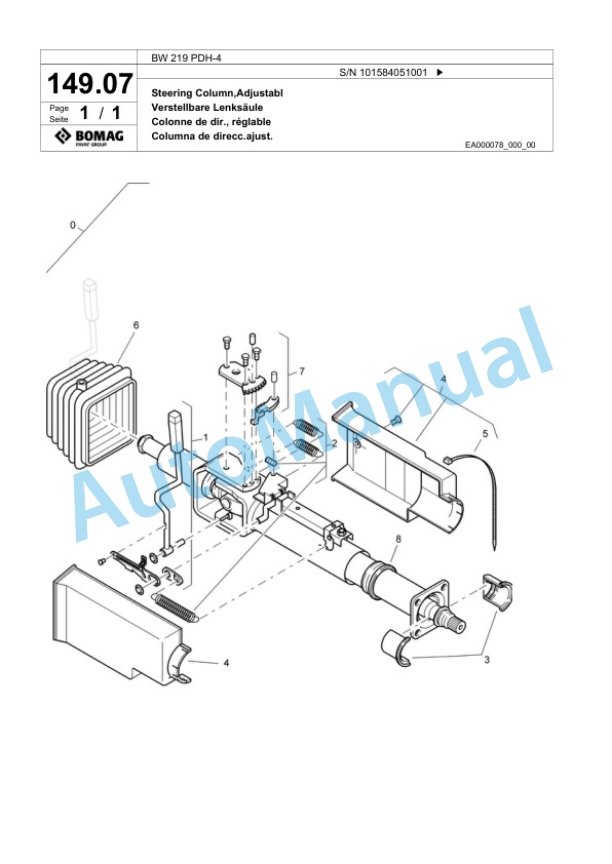 Bomag BW 219 PDH-4 Single Drum Wheel Drive Vibratory Roller Spare Parts Catalogue 00818859-4