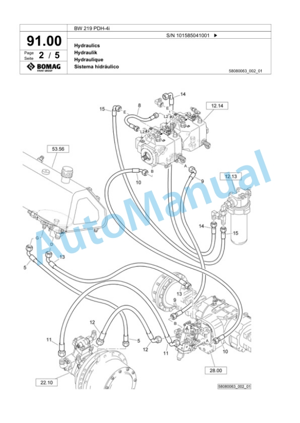 Bomag BW 219 PDH-4i Single Drum Wheel Drive Vibratory Roller Spare Parts Catalogue 00824225-3