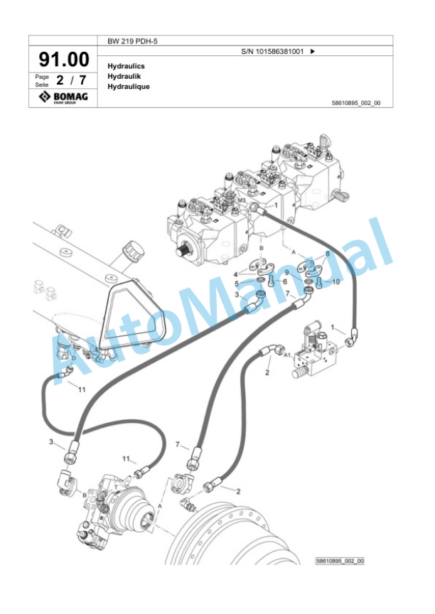 Bomag BW 219 PDH-5 Single Drum Wheel Drive Vibratory Roller Spare Parts Catalogue 00824879-3