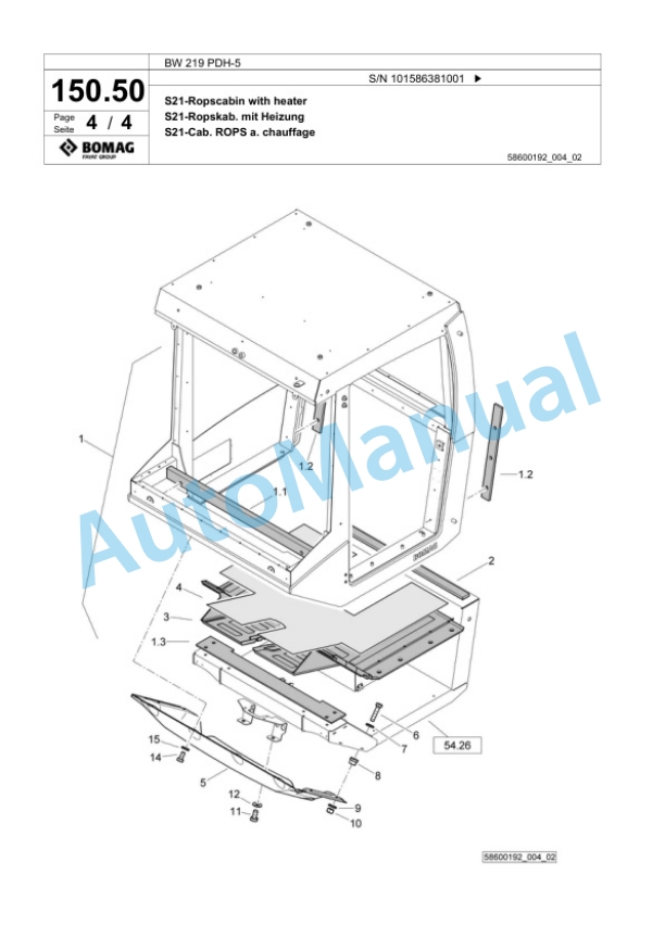 Bomag BW 219 PDH-5 Single Drum Wheel Drive Vibratory Roller Spare Parts Catalogue 00824879-5