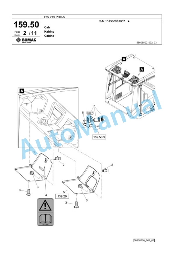 Bomag BW 219 PDH-5 Single Drum Wheel Drive Vibratory Roller Spare Parts Catalogue 00825705-5