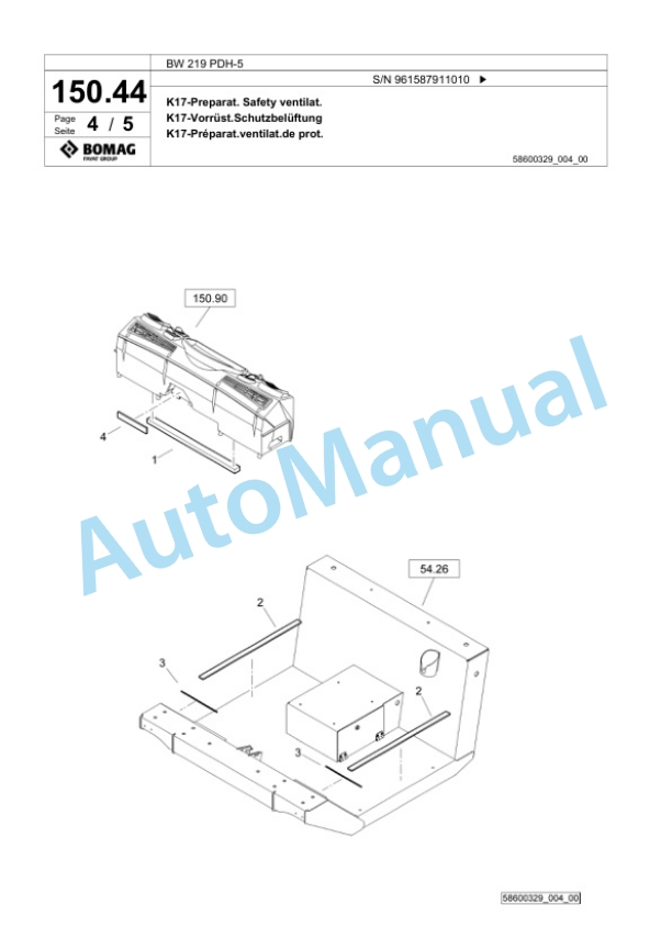 Bomag BW 219 PDH-5 Single Drum Wheel Drive Vibratory Roller Spare Parts Catalogue 00826945-4