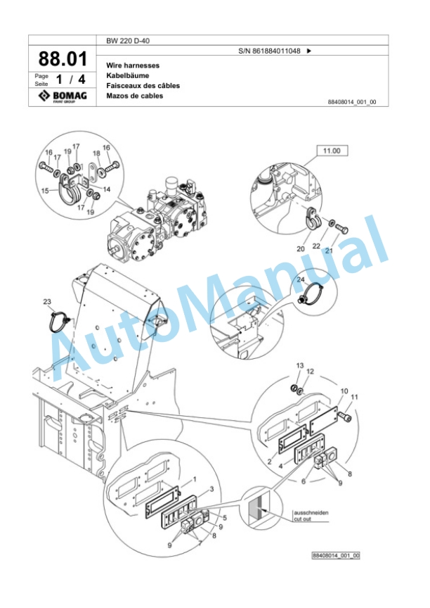 Bomag BW 220 D-40 Single Drum Wheel Drive Vibratory Roller Spare Parts Catalogue 00824803-3