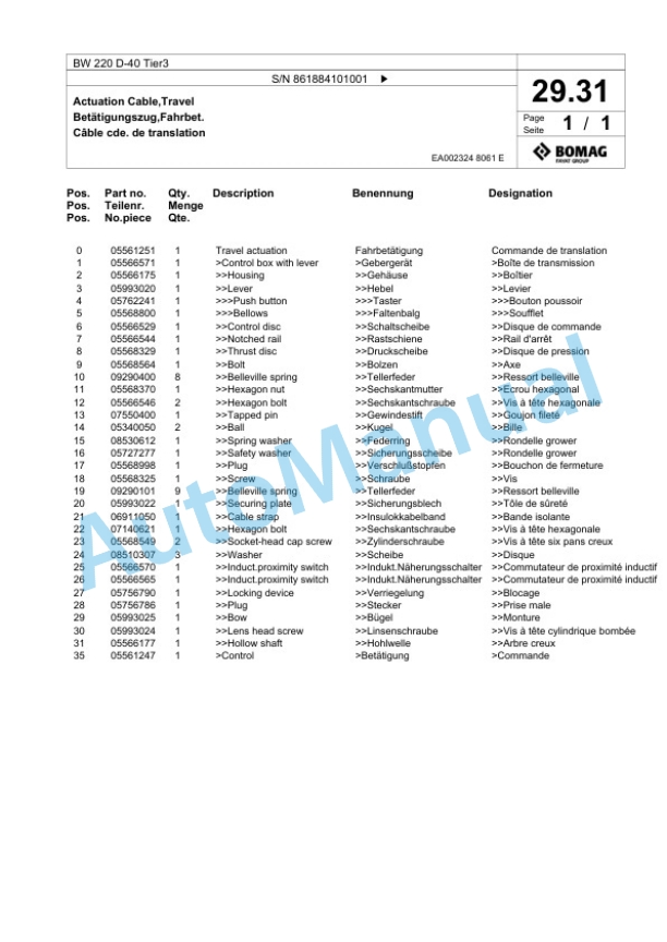 Bomag BW 220 D-40 Tier3 Single Drum Wheel Drive Vibratory Roller Spare Parts Catalogue 00825185-2