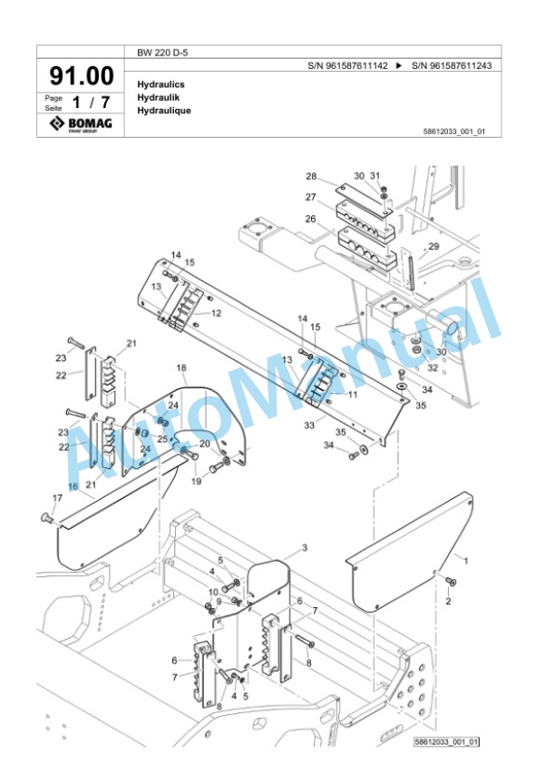 Bomag BW 220 D-5 Single Drum Wheel Drive Vibratory Roller Spare Parts Catalogue 00826429-2