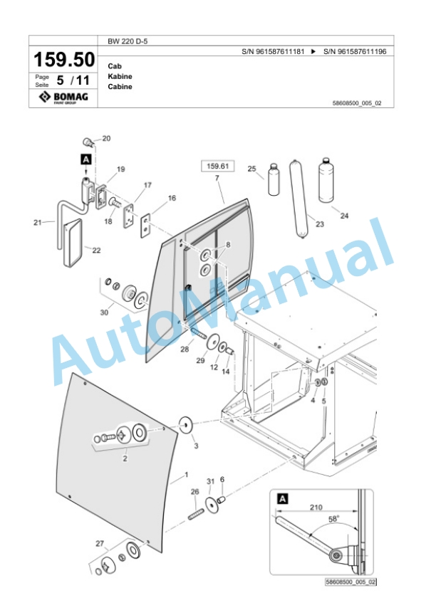 Bomag BW 220 D-5 Single Drum Wheel Drive Vibratory Roller Spare Parts Catalogue 00826429-4