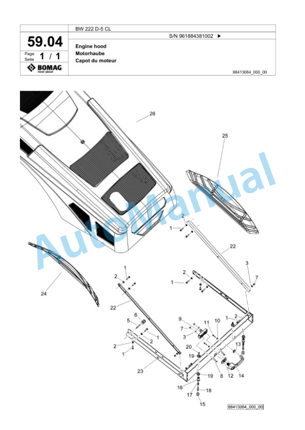Bomag BW 222 D-5 CL Single Drum Wheel Drive Vibratory Roller Spare Parts Catalogue 00826809-2