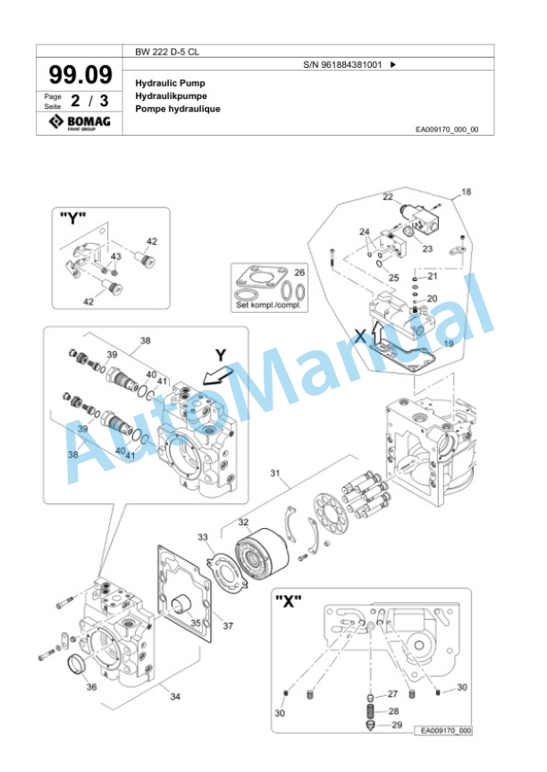 Bomag BW 222 D-5 CL Single Drum Wheel Drive Vibratory Roller Spare Parts Catalogue 00826809-4