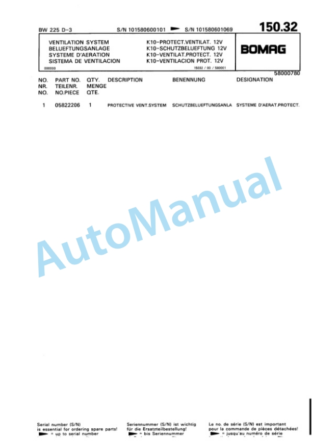 Bomag BW 225 D-3 Single Drum Wheel Drive Vibratory Roller Spare Parts Catalogue 00815360-4