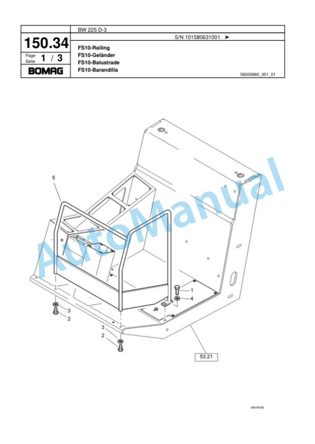 Bomag BW 225 D-3 Single Drum Wheel Drive Vibratory Roller Spare Parts Catalogue 00817546-5