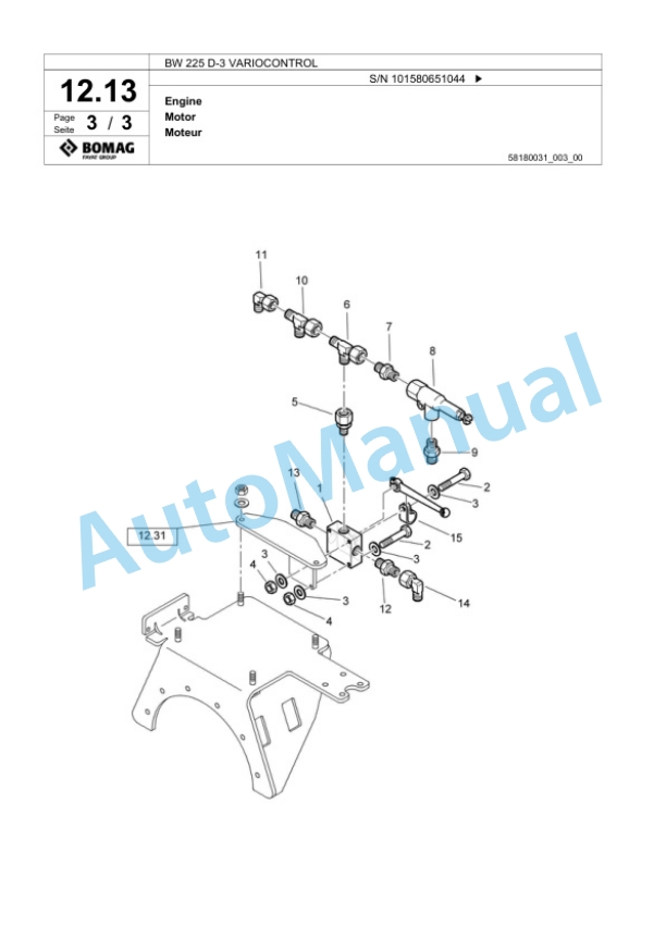 Bomag BW 225 D-3 VARIOCONTROL Single Drum Wheel Drive Vibratory Roller Spare Parts Catalogue 00817548-2