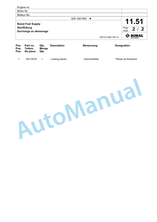 Bomag BW 225 D-3 VARIOCONTROL Single Drum Wheel Drive Vibratory Roller Spare Parts Catalogue 00817549-2