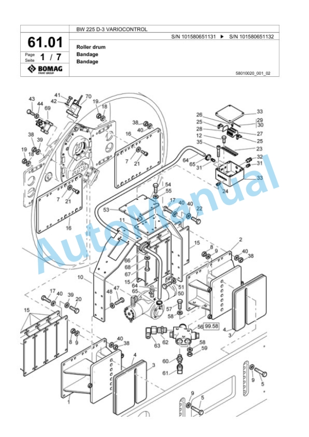 Bomag BW 225 D-3 VARIOCONTROL Single Drum Wheel Drive Vibratory Roller Spare Parts Catalogue 00817549-3
