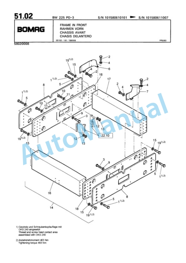 Bomag BW 225 PD-3 Single Drum Wheel Drive Vibratory Roller Spare Parts Catalogue 00815361-2