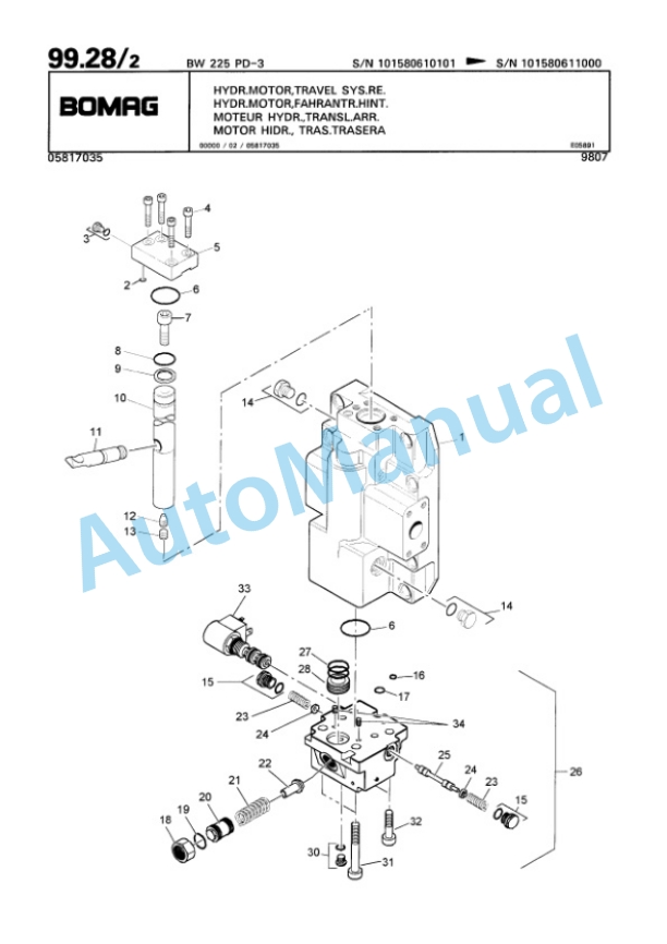 Bomag BW 225 PD-3 Single Drum Wheel Drive Vibratory Roller Spare Parts Catalogue 00815361-3