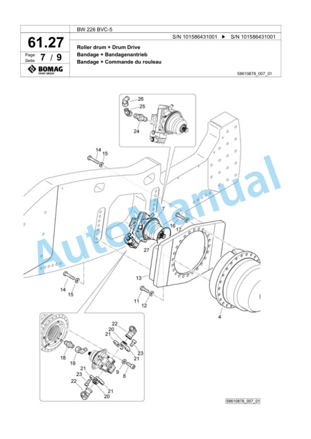 Bomag BW 226 BVC-5 Single Drum Wheel Drive Vibratory Roller Spare Parts Catalogue 00824583-2