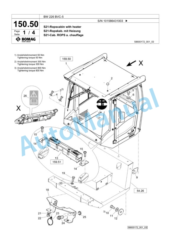 Bomag BW 226 BVC-5 Single Drum Wheel Drive Vibratory Roller Spare Parts Catalogue 00824583-4
