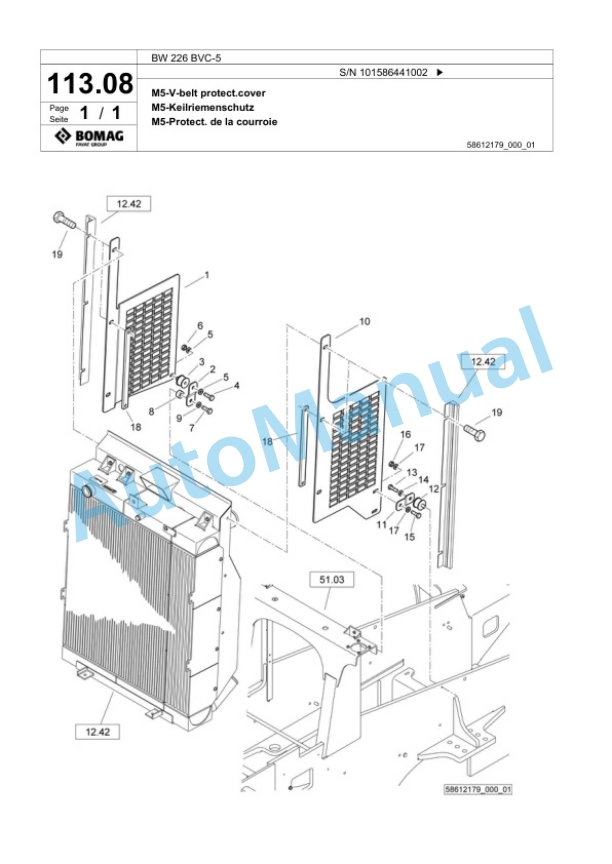 Bomag BW 226 BVC-5 Single Drum Wheel Drive Vibratory Roller Spare Parts Catalogue 00824883-4